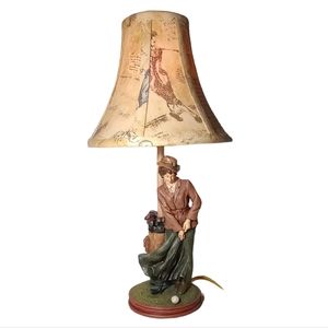"Extremely Rare" & Unique Vintage Lady Golfer Lamp & Shade 15” Homestead Shoppe